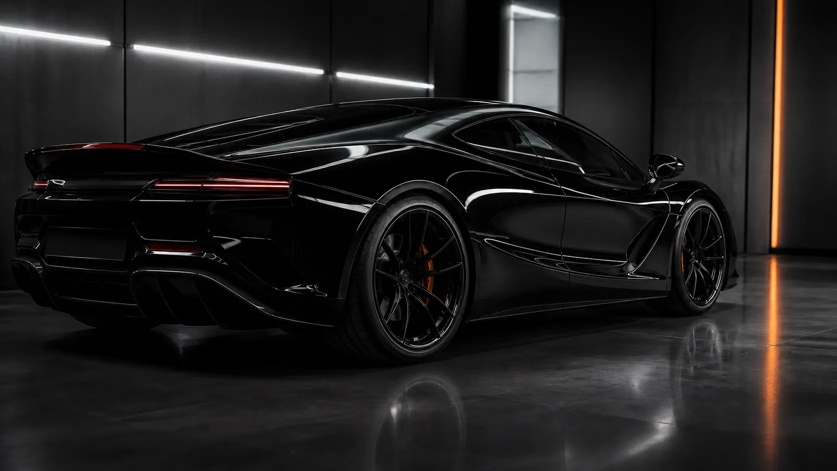 Finished protected black supercar in a premium installation studio